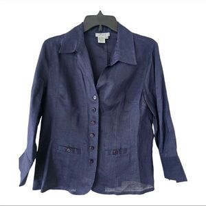 Puli 100% Linen Shirt Sz 10 Women Blue 3/4 Bell Sleeve Button up  Lagenlook
